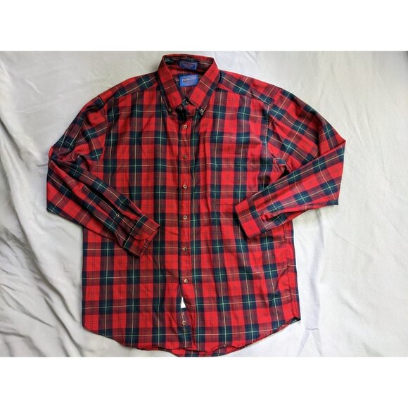 Pendleton Shirt Red Flannel Sir Pendleton 100% Pure Wool Woven Mens Size L - Picture 1 of 9